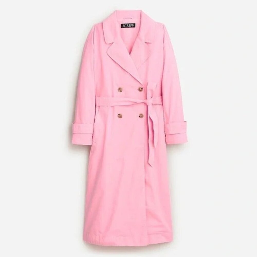 J. Crew Heritage Women's Pink Long Trench Coat Size M 100% Cotton